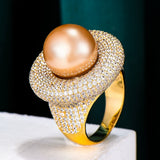 Round Pearl Statement Rings for Women Cubic Zircon Finger Rings Beads Charm Ring