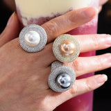 Round Pearl Statement Rings for Women Cubic Zircon Finger Rings Beads Charm Ring
