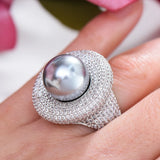 Round Pearl Statement Rings for Women Cubic Zircon Finger Rings Beads Charm Ring