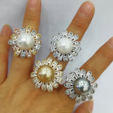 Pearl Flowers Rings CZ Finger Rings Beads Charm Ring Bohemian Jewelry