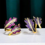 Feather LEAF Statement Ring Women CZ Finger Rings Charm Bohemian Jewelry