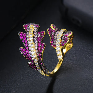Feather LEAF Statement Ring Women CZ Finger Rings Charm Bohemian Jewelry