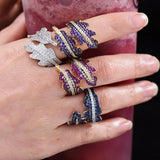 Feather LEAF Statement Ring Women CZ Finger Rings Charm Bohemian Jewelry
