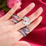 Feather LEAF Statement Ring Women CZ Finger Rings Charm Bohemian Jewelry