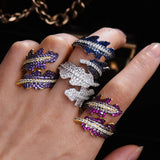 Feather LEAF Statement Ring Women CZ Finger Rings Charm Bohemian Jewelry