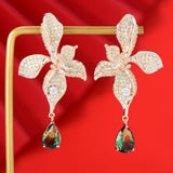 Cubic Zirconia Dubai Bridal Earrings - Wedding Leaf Flower Drop Earring