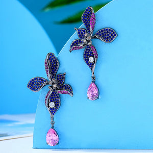 Cubic Zirconia Dubai Bridal Earrings - Wedding Leaf Flower Drop Earring