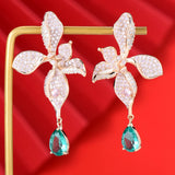 Cubic Zirconia Dubai Bridal Earrings - Wedding Leaf Flower Drop Earring