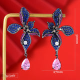 Cubic Zirconia Dubai Bridal Earrings - Wedding Leaf Flower Drop Earring
