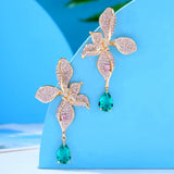 Cubic Zirconia Dubai Bridal Earrings - Wedding Leaf Flower Drop Earring