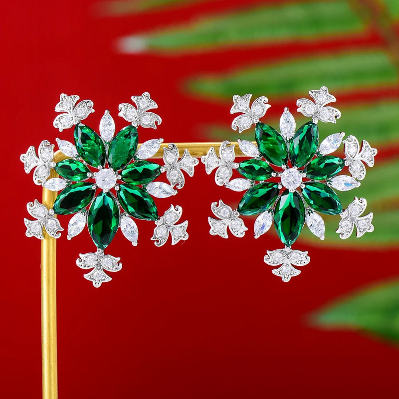 ICE Flowers Stud Earrings CZ Wedding Jewelry HOT