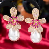 Leaves Flower Earring For Women Wedding Cubic Zirconia Dubai Bridal Earrings