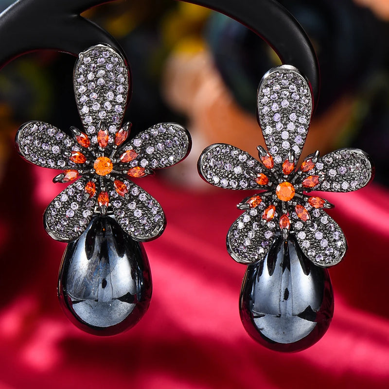 Leaves Flower Earring For Women Wedding Cubic Zirconia Dubai Bridal Earrings