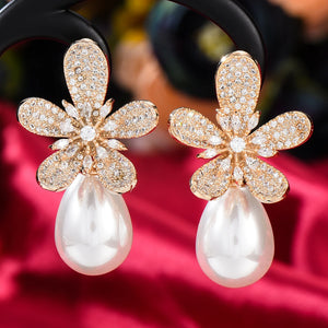 Leaves Flower Earring For Women Wedding Cubic Zirconia Dubai Bridal Earrings
