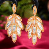Orange Feather Leaf Earring Wedding Cubic Zirconia Bridal Earrings