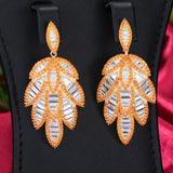 Orange Feather Leaf Earring Wedding Cubic Zirconia Bridal Earrings