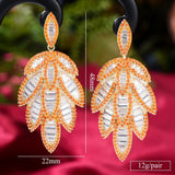 Orange Feather Leaf Earring Wedding Cubic Zirconia Bridal Earrings