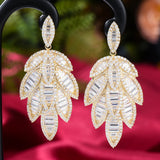 Orange Feather Leaf Earring Wedding Cubic Zirconia Bridal Earrings