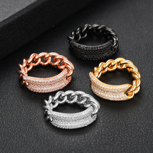 Punk Stacks Rings for Women Delicate Link Chain Rings Beads Charm Ring