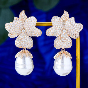 Shell Pearl Flower Stud Earrings For Women Ear Candy Earrings