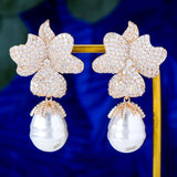 Shell Pearl Flower Stud Earrings For Women Ear Candy Earrings