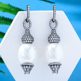 Vintage Royal Pearl Flowers Statement Dangle Earrings For Women Wedding