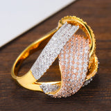 3-Tone Twist Braided Rings for Women Wedding Cubic Zircon Bridal Dubai Jewelry