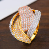 3-Tone Twist Braided Rings for Women Wedding Cubic Zircon Bridal Dubai Jewelry