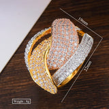 3-Tone Twist Braided Rings for Women Wedding Cubic Zircon Bridal Dubai Jewelry