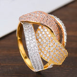 3-Tone Twist Braided Rings for Women Wedding Cubic Zircon Bridal Dubai Jewelry