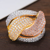 3-Tone Twist Braided Rings for Women Wedding Cubic Zircon Bridal Dubai Jewelry
