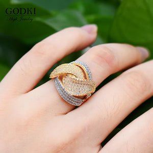 3-Tone Twist Braided Rings for Women Wedding Cubic Zircon Bridal Dubai Jewelry