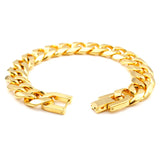 13mm Cut Cuban Stainless Steel Link Chian Bracelet Gold-Color Men Women Jewelry