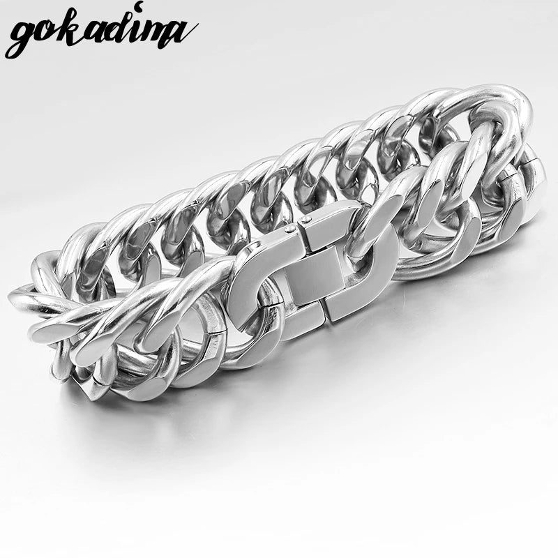 22MM Huge Bracelet Rock Metal For MEN High Cut Jewelry Stainless Steel
