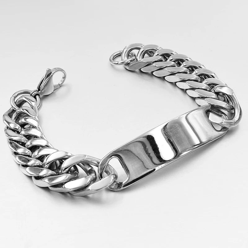 316L Stainless Steel Mens Links Cuban Chain ID Bracelet
