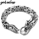Dragon Head Stainless Steel Bracelet Men Byzantine Chain