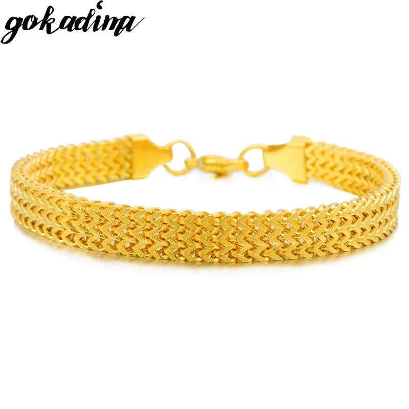 Men Bracelet Link Chain Cuban Jewelry Punk Stainless Steel Snake Bracelets Long
