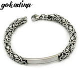 Men ID Bracelet Byzantine Link Chain Stainless Steel Clasp Jewelry