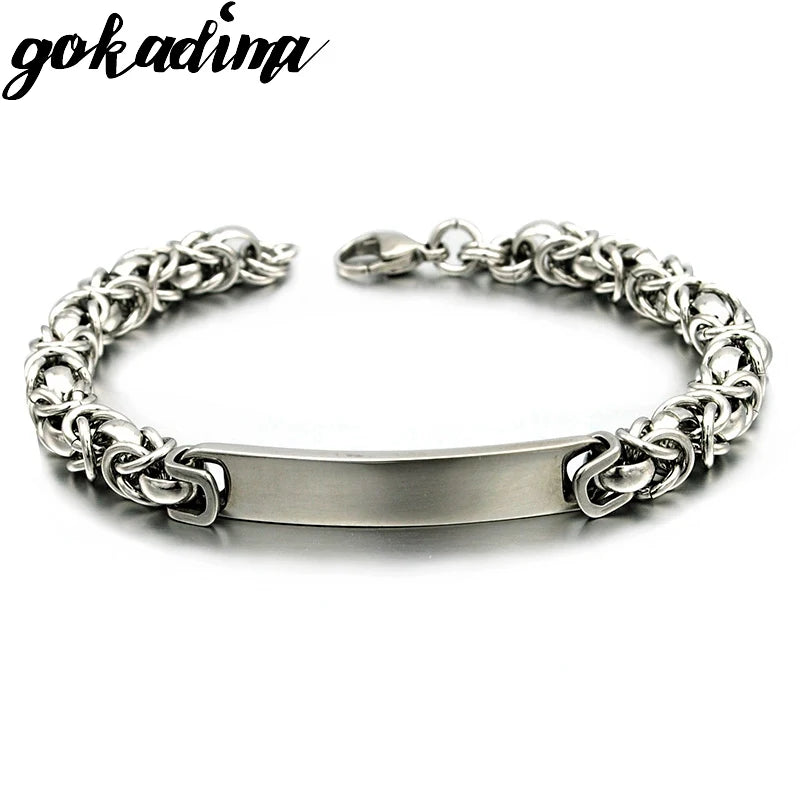 Men ID Bracelet Byzantine Link Chain Stainless Steel Clasp Jewelry
