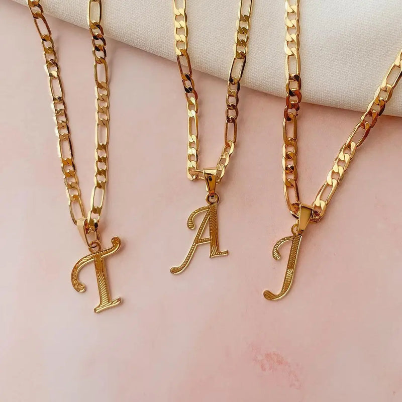 Cursive Initial A-Z Letter Pendant with Chain Stainless Steel Necklace