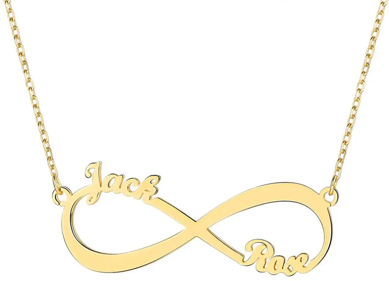 2 Names Monogram Initial Necklace Infinity Style Stainless Steel Gift