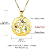 Tree of Life Necklace with Birthstones & Names Stainless Steel Pendant Gift