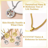 Tree of Life Necklace with Birthstones & Names Stainless Steel Pendant Gift