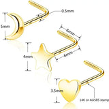 14k Nose Ring Stud 20 Gauge L-Shaped Nose Piercing Jewelry