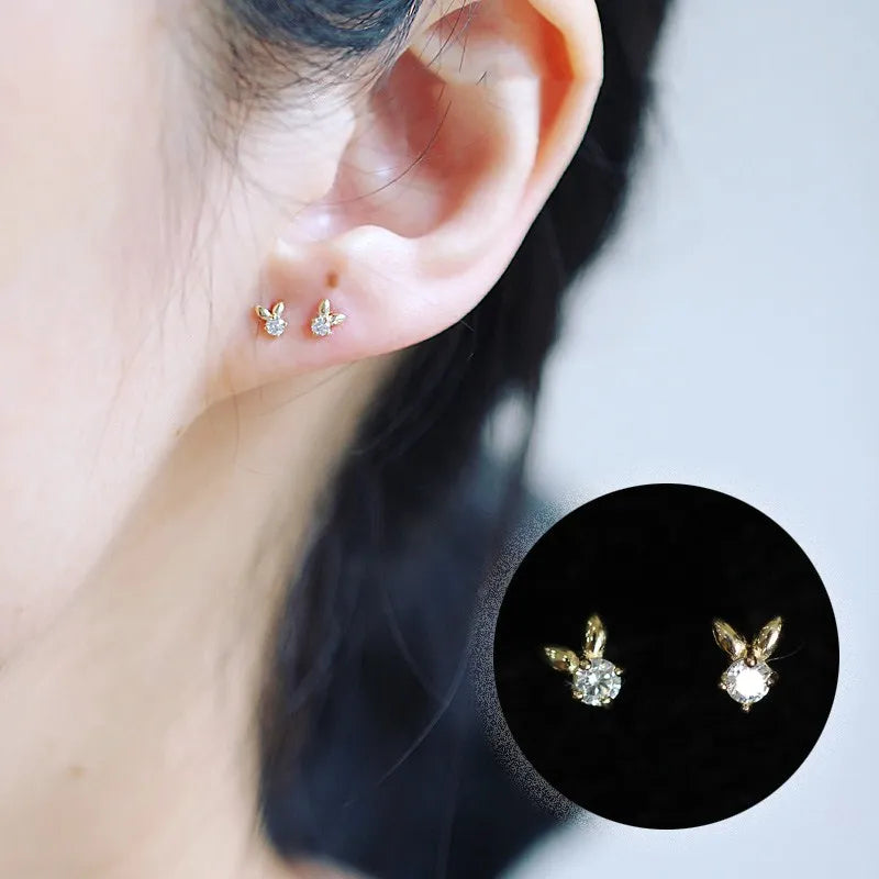 14k Bunny Crystal Earring Minimalist Vintage Jewelry Kids Girls Gift