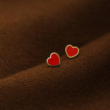 14k Solid Red Heart Dainty Stud Earrings Jewelry Retro Style
