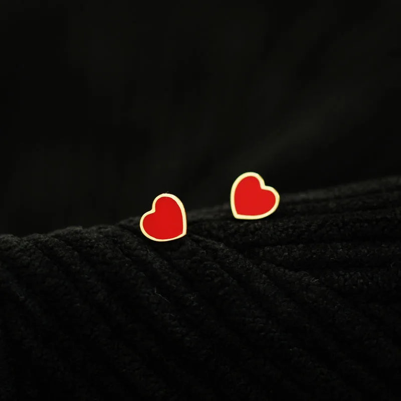 14k Solid Red Heart Dainty Stud Earrings Jewelry Retro Style