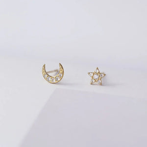 9k Real Star Moon Asymmetric Earrings for Women
