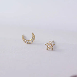 9k Real Star Moon Asymmetric Earrings for Women