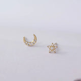 9k Real Star Moon Asymmetric Earrings for Women